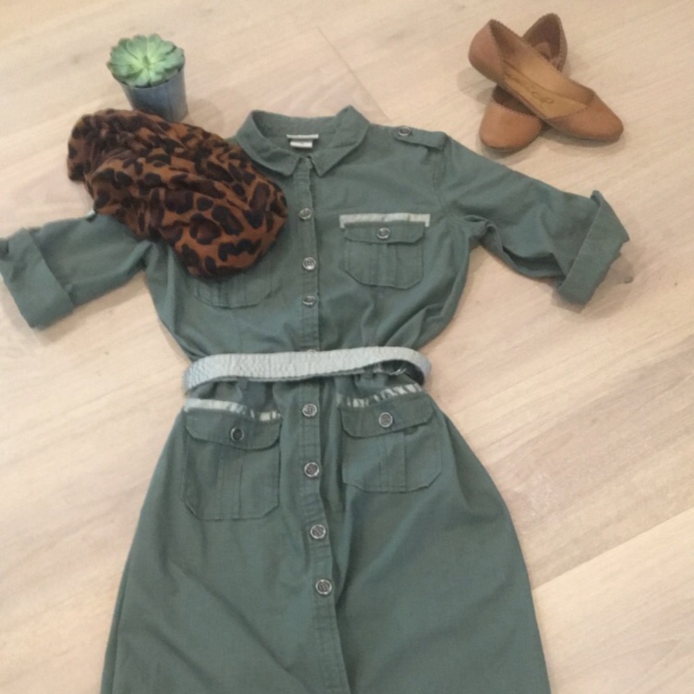 Button-Front Utility Shirt Dress in Sage